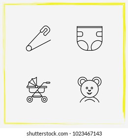 Baby Care line icon set stroller, buggy and diapers