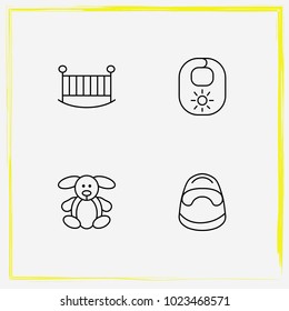 Baby Care line icon set baby rabbit, children's toy and crib