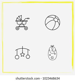 Baby Care line icon set buggy, children's toy and stroller