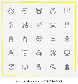 Baby Care line icon set crib, beanbag and baby monitor