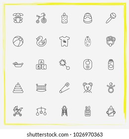 Baby Care line icon set buggy, beanbag and pin