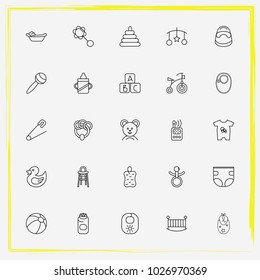 Baby Care line icon set crib, baby powder and handing toys