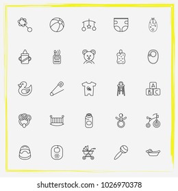 Baby Care line icon set children's toy, rattles and baby powder