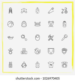 Baby Care line icon set baby bath, children bicycle and baby's dummy