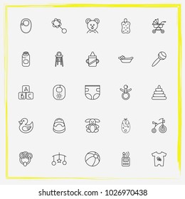 Baby Care line icon set baby powder, bast and baby suits