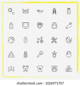 Baby Care line icon set children's toy, baby suits and buggy