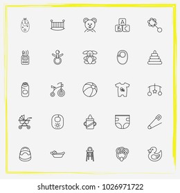 Baby Care line icon set baby powder, beanbag and baby bath