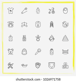 Baby Care line icon set buggy, beanbag and bast