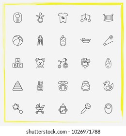 Baby Care line icon set buggy, baby monitor and handing toys