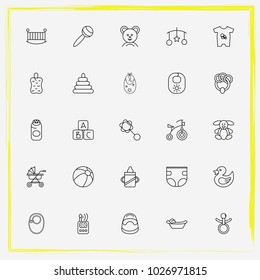 Baby Care line icon set baby bath, bib and ball