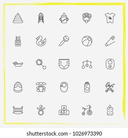 Baby Care line icon set ball, baby bath and beanbag