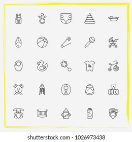Baby Care line icon set diapers, children bicycle and buggy