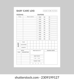 Baby Care Logbook Or Notebook planner