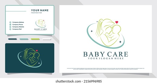 Baby care logo with creative element and business card design Premium Vector