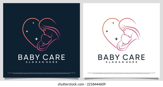 Baby care logo design template with line art style and heart shaped