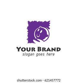 baby care logo with square shape in purple color