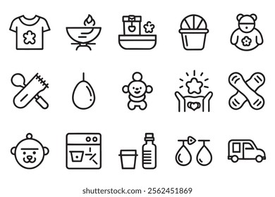
Baby care related editable stroke outline icon set isolated flat vector illustration white background.