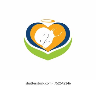 baby care river angle logo with green leave