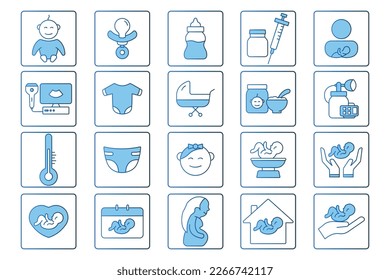Baby care set icon illustration. Flat line icon style, lineal color. Simple vector design editable