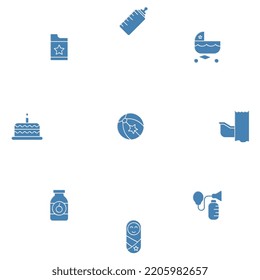Baby care toys, kid feeding icons set. Set of editable stroke icons.Vector set of Baby care toys, kid feeding