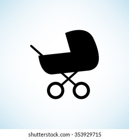 Baby carriage -  black vector icon