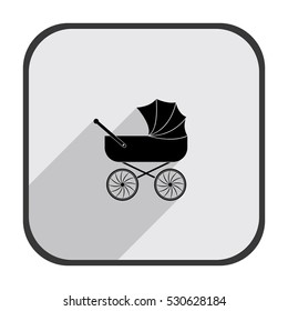 Baby carriage - black vector icon  with long shadow