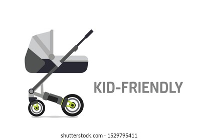Baby carriage, baby buggy kid - Friendly vector