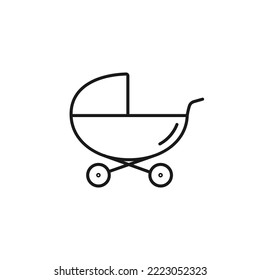 Baby carriage, buggy, pram, stroller, wheel. line icon, outline vector sign  isolated on white. Child symbol for logo illustration. Editable stroke