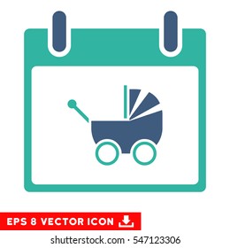 Baby Carriage Calendar Day icon. Vector EPS illustration style is flat iconic bicolor symbol, cobalt and cyan colors.