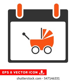 Baby Carriage Calendar Day icon. Vector EPS illustration style is flat iconic bicolor symbol, orange and gray colors.