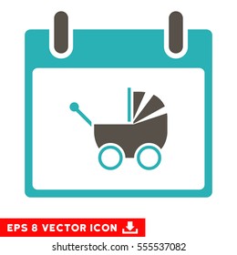 Baby Carriage Calendar Day icon. Vector EPS illustration style is flat iconic bicolor symbol, grey and cyan colors.