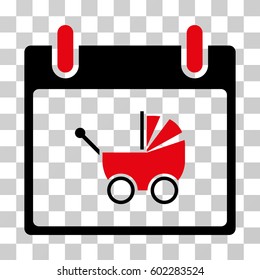 Baby Carriage Calendar Day icon. Vector illustration style is flat iconic bicolor symbol, intensive red and black colors, transparent background. Designed for web and software interfaces.