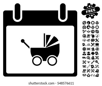 Baby Carriage Calendar Day pictograph with bonus options images. Vector illustration style is flat iconic symbols, black, white background.