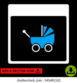Baby Carriage Calendar Page icon. Vector EPS illustration style is flat iconic bicolor symbol, blue and white colors.