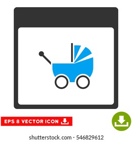 Baby Carriage Calendar Page icon. Vector EPS illustration style is flat iconic bicolor symbol, blue and gray colors.