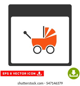 Baby Carriage Calendar Page icon. Vector EPS illustration style is flat iconic bicolor symbol, orange and gray colors.