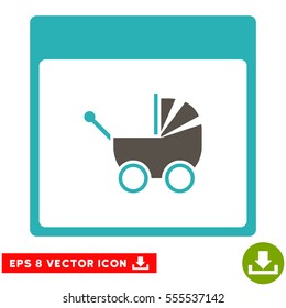 Baby Carriage Calendar Page icon. Vector EPS illustration style is flat iconic bicolor symbol, grey and cyan colors.