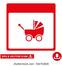 Baby Carriage Calendar Page icon. Vector EPS illustration style is flat iconic symbol, red color.