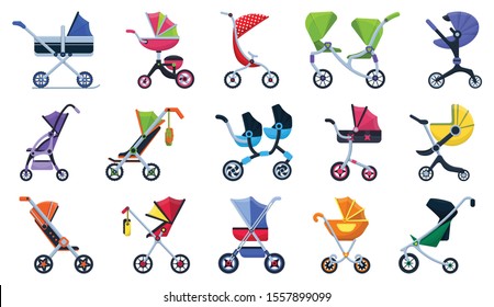 Baby carriage cartoon vector set icon.Illustration of isolated cartoon icon stroller for newborn.Vector illustration baby pram.