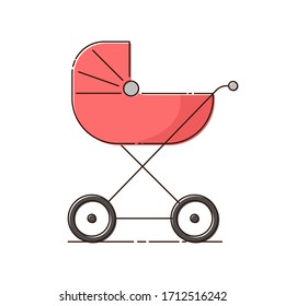 Baby carriage color line icon. Pram or baby stroller outline flat design. Vector illustration.