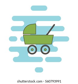 Baby carriage color thin line icon. Cloud background 