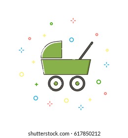 Baby carriage color thin line icon on white background. Linear symbols.