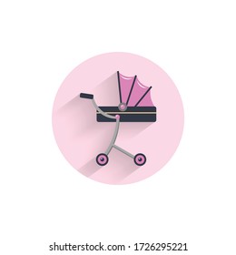 baby carriage colorful flat icon with long shadow. carriage flat icon