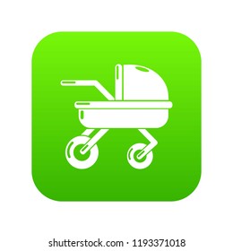 Baby carriage family icon green vector isolated on white background