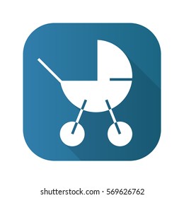 Baby carriage flat design long shadow icon. Vector silhouette symbol.
