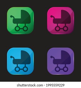 Baby Carriage four color glass button icon