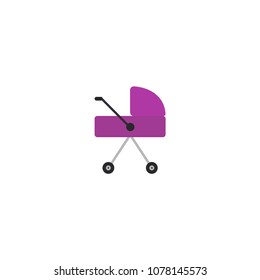 Baby carriage for the girl. Flat design. Vector illustration. A pink stroller