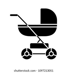 Baby carriage glyph icon. Pram, stroller. Silhouette symbol. Negative space. Vector isolated illustration