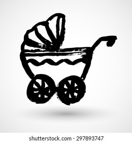 Baby carriage in grunge style