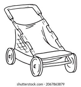 Baby carriage hand drawn. Vector illustration of a sketch baby carriage.  